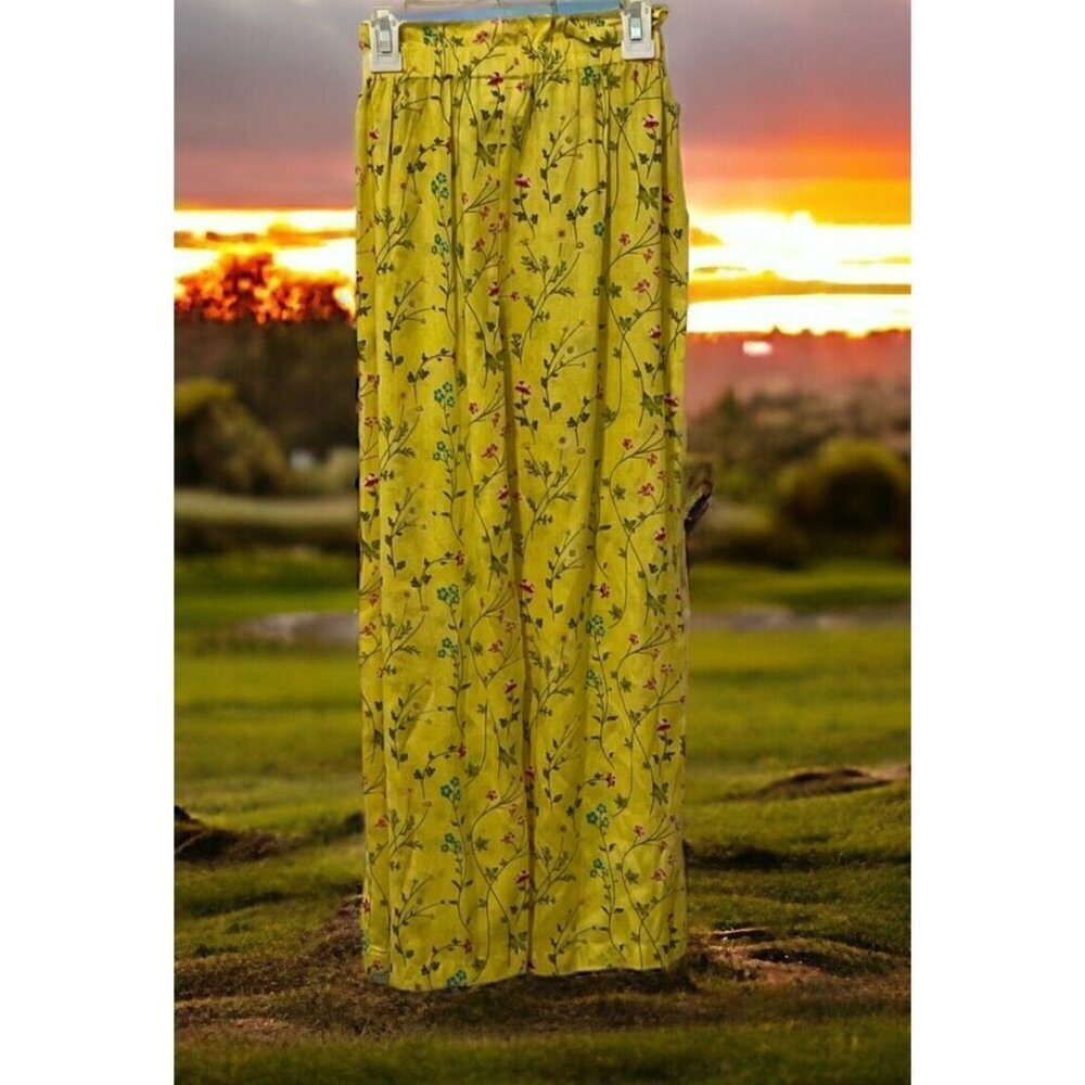 Rare Edition Girls Straight Leg Pants Size 12 Yellow Floral Print Tie Elastic